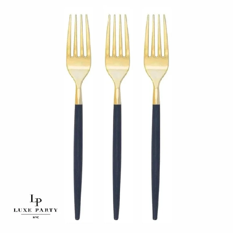 Chic Navy and Gold Plastic Forks | 32 Pieces