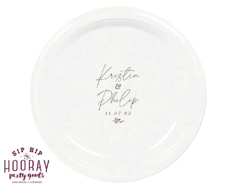 Modern Wedding Monogram with Leaves Plates, #3010