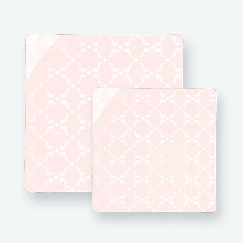 Square Blush • Silver Pattern Plastic Plates | 10 Plates