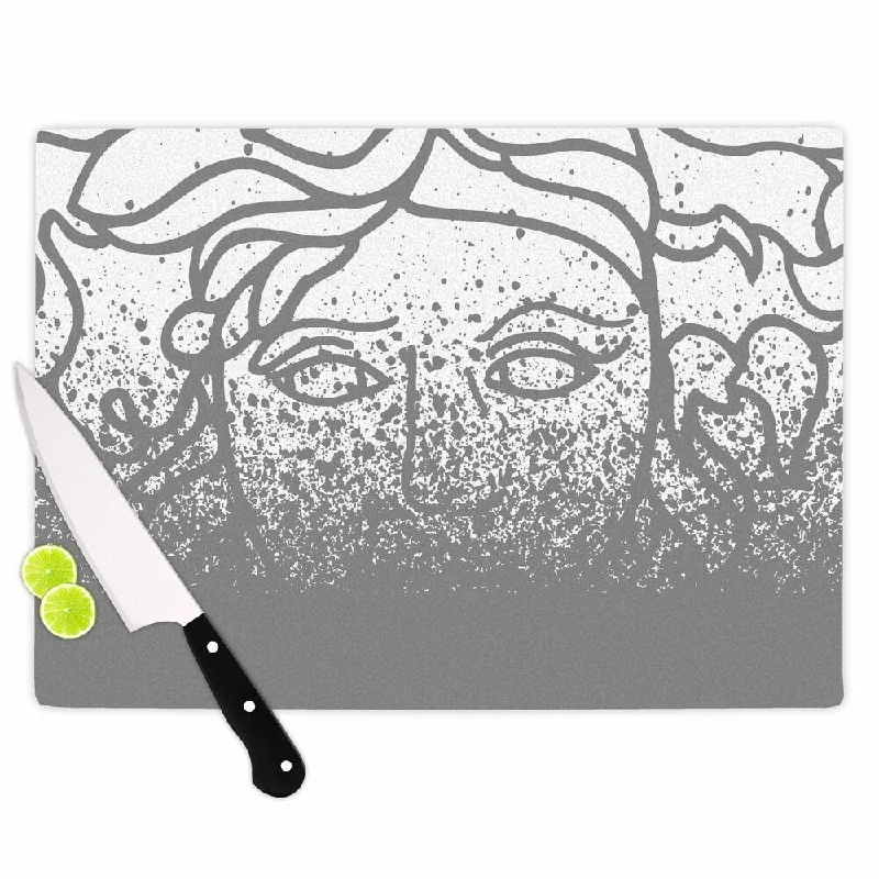 Kess InHouse Just L 'Versus Spray' Grey Glass Digital Cutting Board