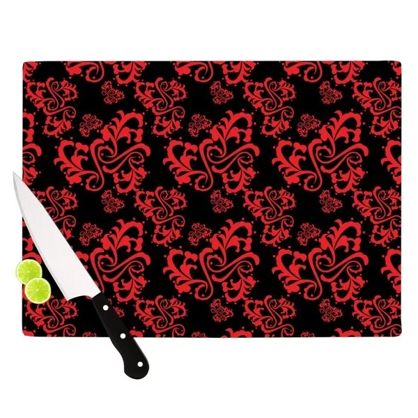 Kess InHouse Mydeas "Sweetheart Damask Black & Red" Pattern Cutting Board