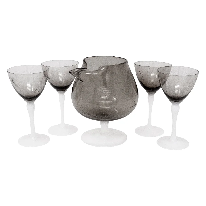 Smoke Glass & Opaline Stem Cocktail Pitcher Set