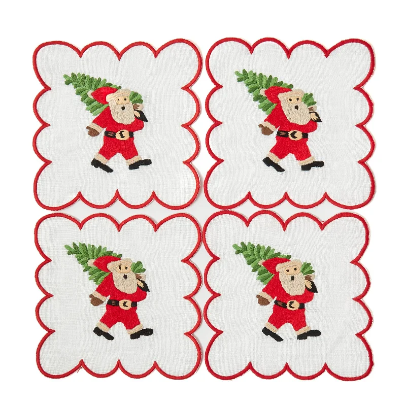 Scalloped Father Christmas Cocktail Napkins (Set of 4)