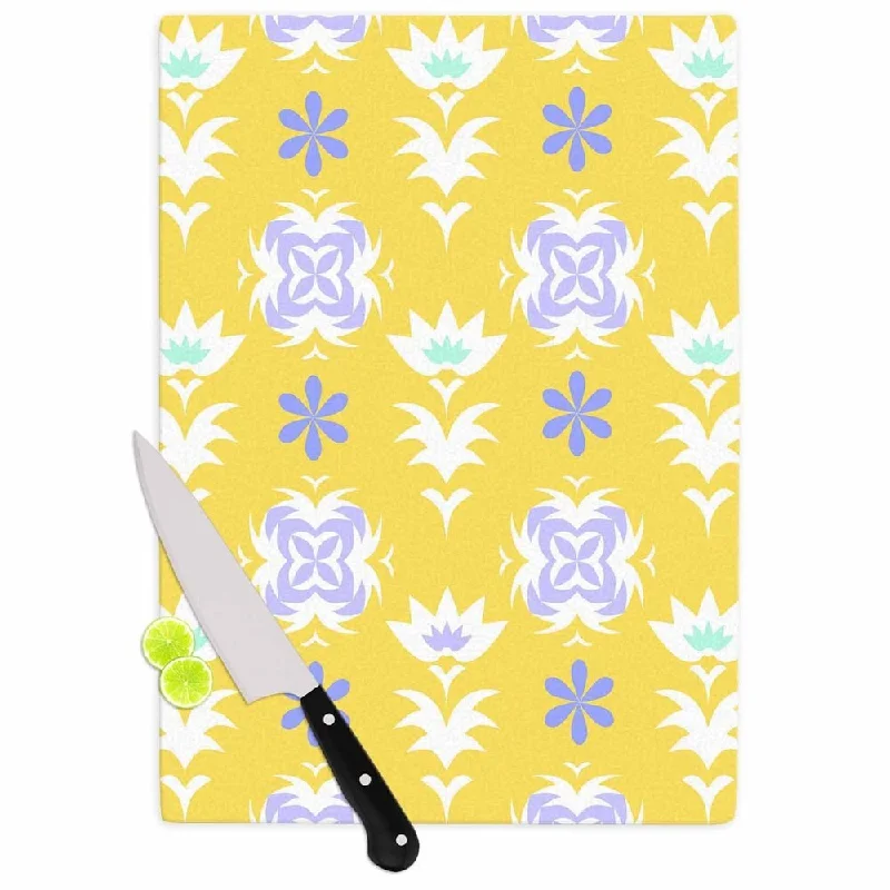 Kess InHouse Alison Coxon "Edwardian Tile Yellow" Yellow White Cutting Board