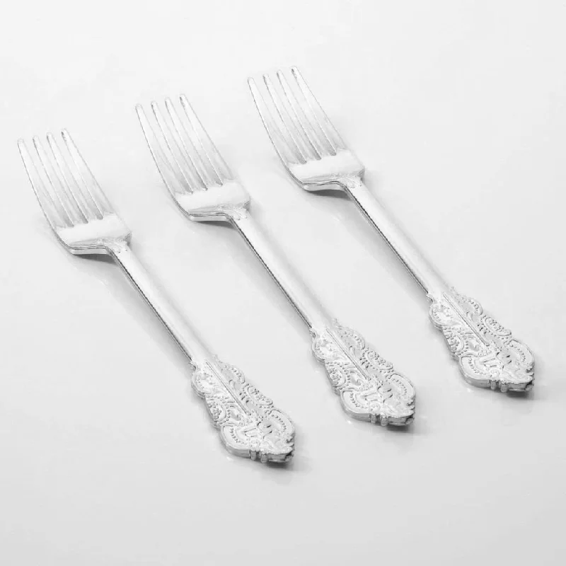 Venetian Design Silver Plastic Forks | 20 Forks