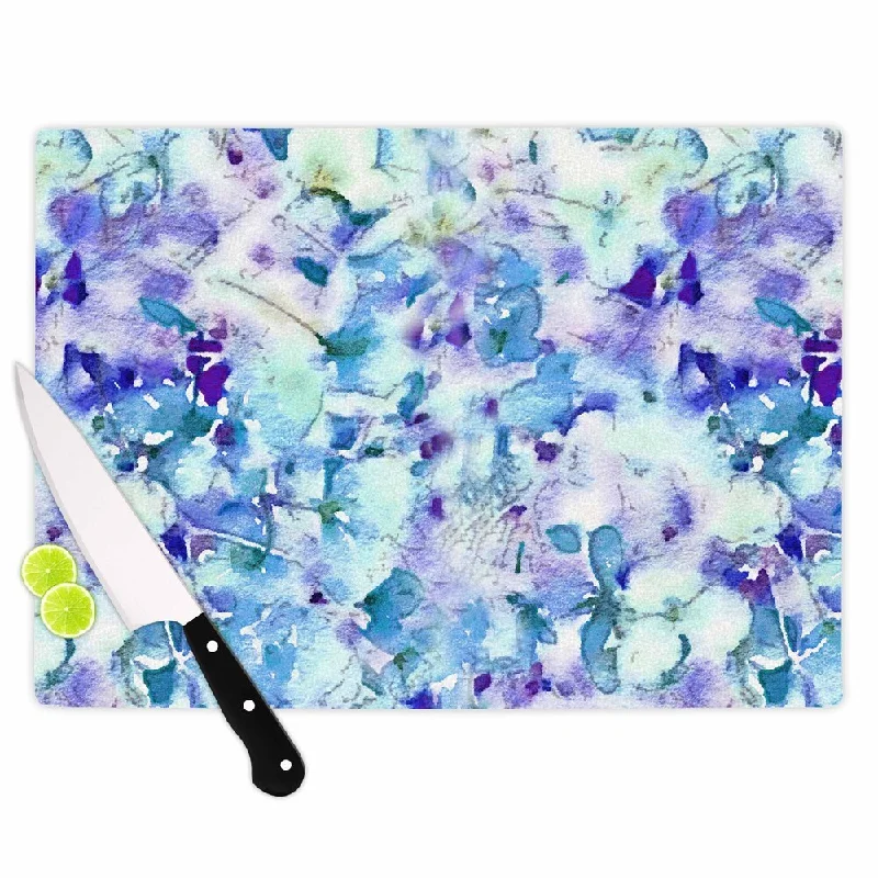 KESS InHouse Carolyn Greifeld 'Floral Fantasy Blue' Purple White Cutting Board