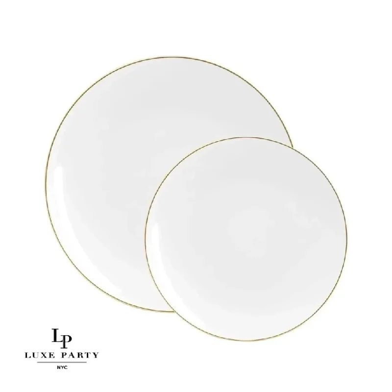 Round White and Gold Plastic Plates | 10 Pack