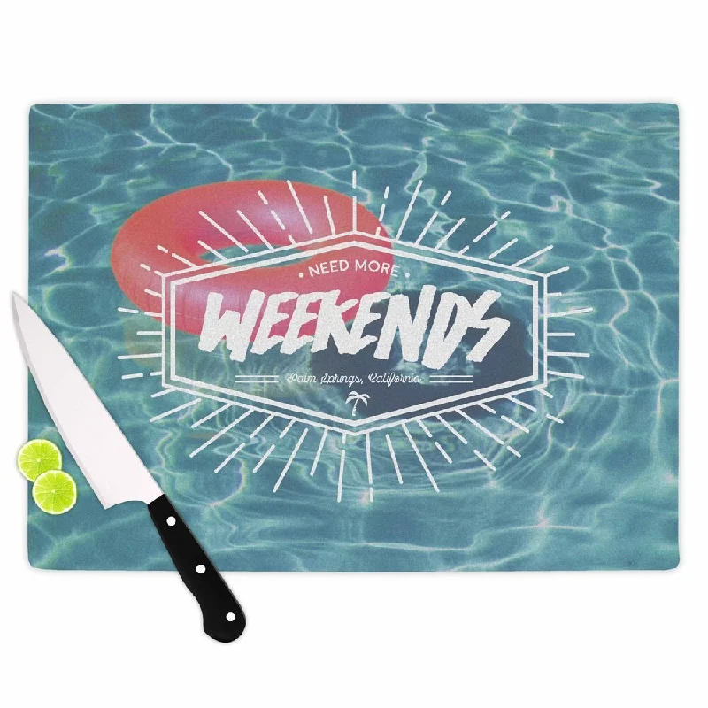 Kess InHouse Kess Original 'More Weekends' Teal and Pink Tempered Glass Cutting Board