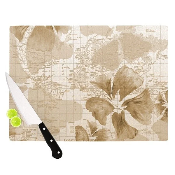 KESS InHouse Catherine Holcombe 'Flower Power Tan' Brown Map Cutting Board