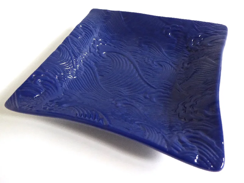 Wave Imprint Fused Glass Dish in Deep Indigo