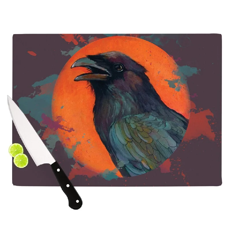 KESS InHouse Lydia Martin "Raven Sun Alternate" Orange Purple Cutting Board