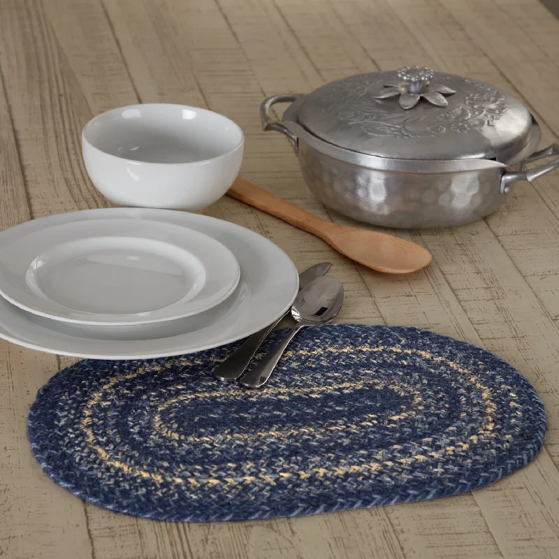 Great Falls Blue Jute Braided Oval Placemat 10"x15" VHC Brands