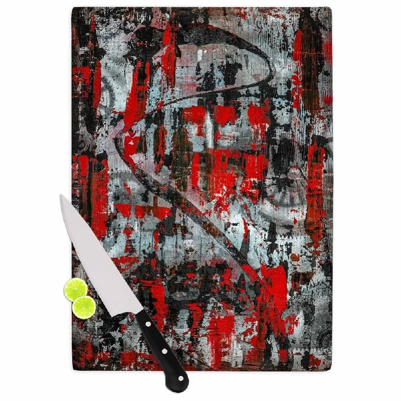 KESS InHouse Bruce Stanfield 'Zinger In Red' Black Abstract Cutting Board