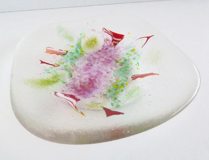 Fused Glass Dish in Red, Pinks and Greens