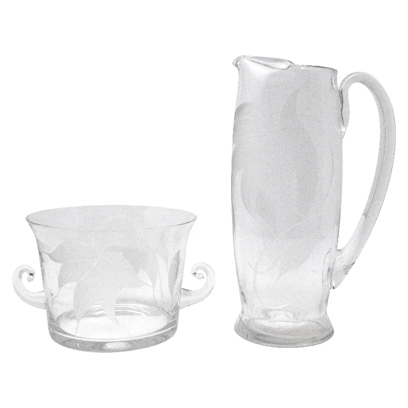 Heisey Glass Frosted Flowers Cocktail Pitcher Set