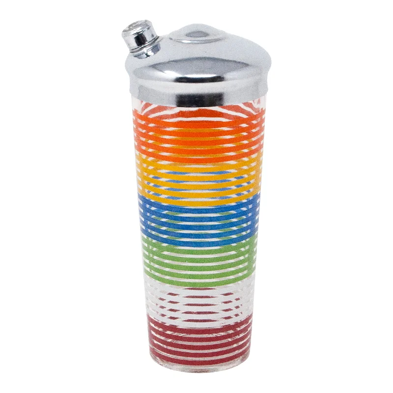 Hazel Atlas Multi-Color Stripes Glass Cocktail Shaker