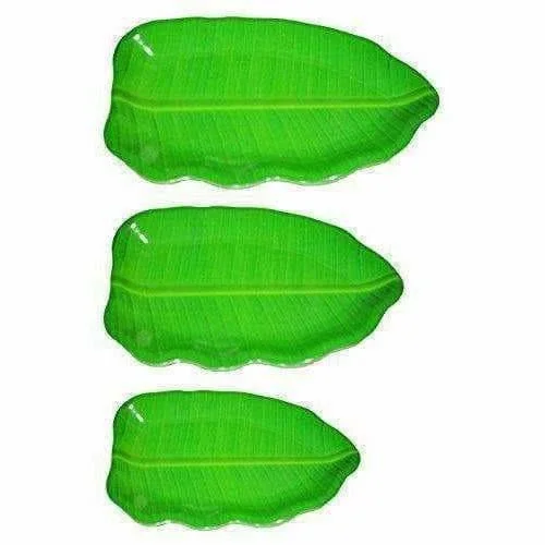 Plastic Banana Leaf Shape South Indian Dinner / Lunch Serving Plate for All Occasions Green - 3 Pieces