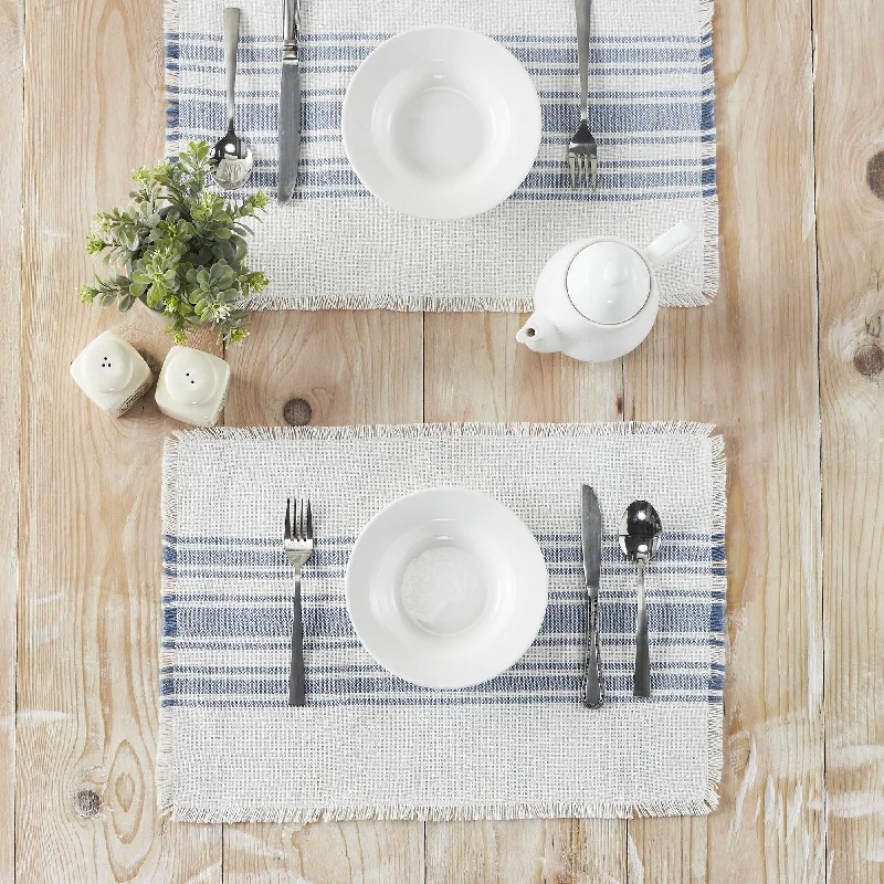 Antique White Stripe Blue Indoor/Outdoor Placemat Set of 6 13x19 VHC Brands