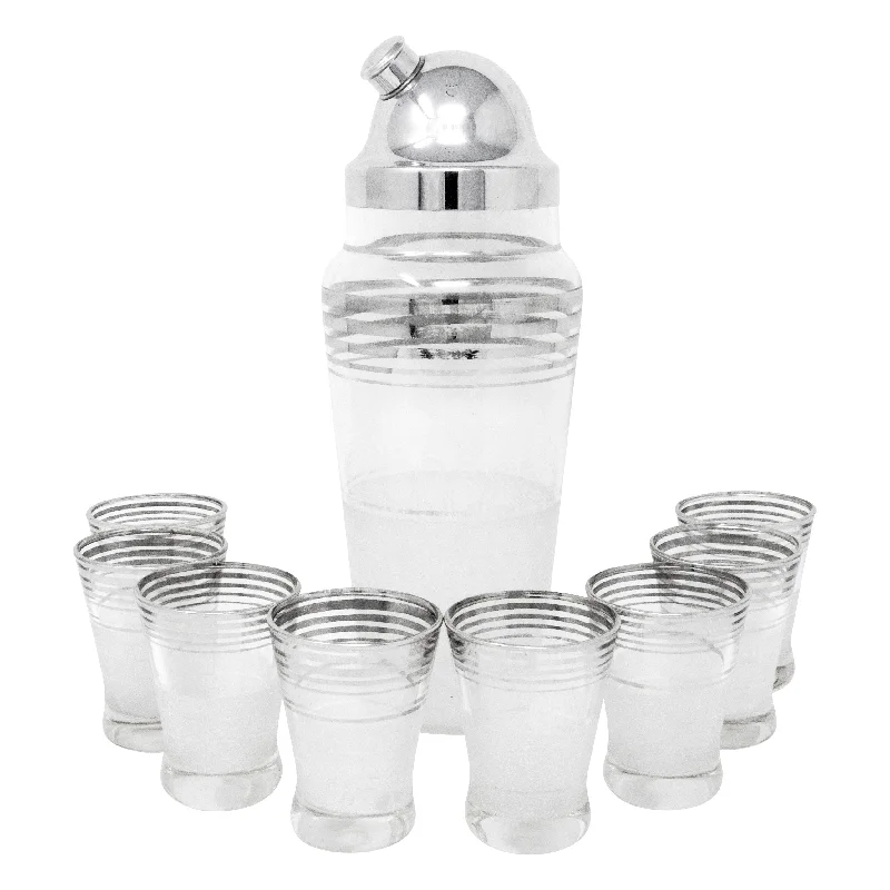 Frosted Silver Band Cocktail Shaker Set