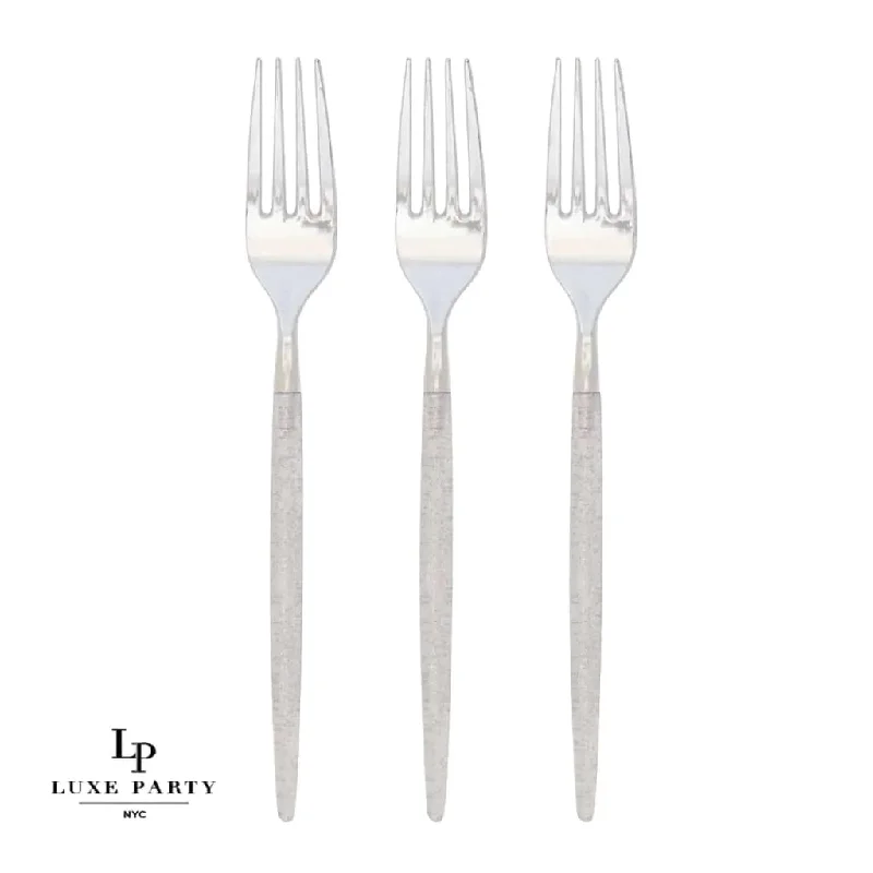 Chic Silver Glitter Plastic Forks | 32 Pieces