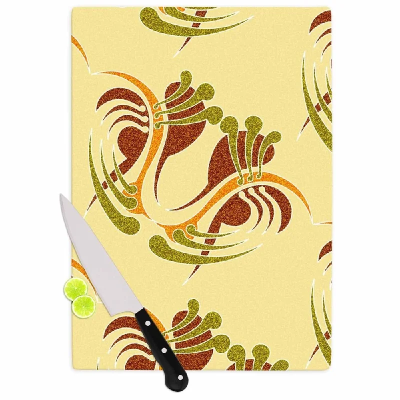 Kess InHouse Dan Sekanwagi 'Curvaceous' Yellow Pattern Cutting Board