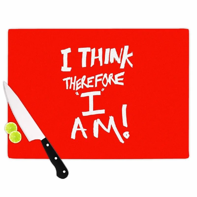 KESS InHouse Bruce Stanfield 'I Think Therefore I Am' Red White Cutting Board