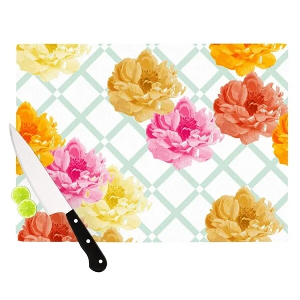 Kess InHouse Pellerina Design "Trellis Peonies" Yellow Flowers Cutting Board