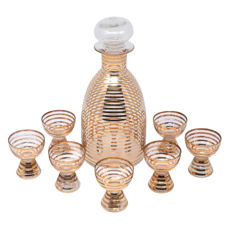 Gold Ring 8 Piece Glass Decanter Set