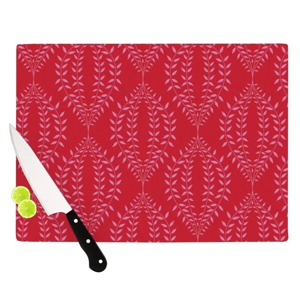 Kess InHouse Anneline Sophia "Laurel Leaf Red" Maroon Floral Cutting Board