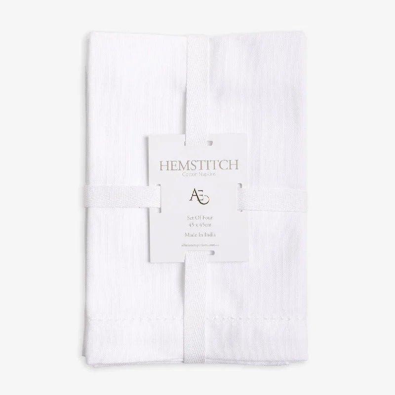 Hemstitched Napkins Set of Four (White)