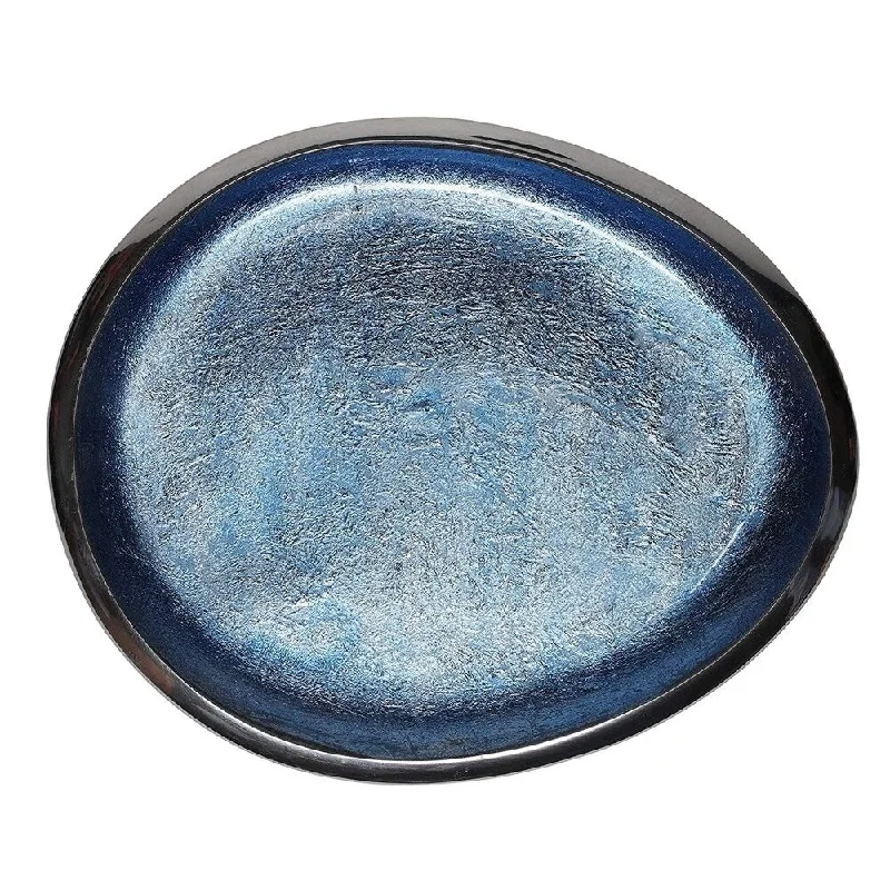 Melange Home Decor Cuivre Collection, 12-inch Oval Platter, Color - Sky Blue, Pack of 4