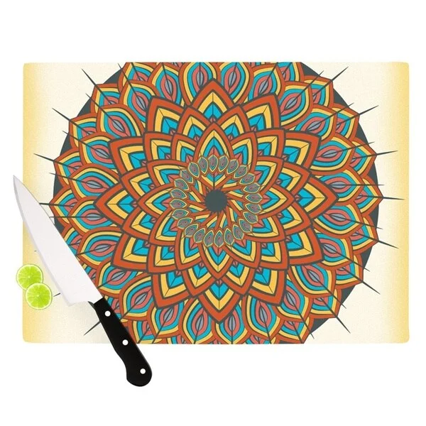 Kess InHouse Famenxt 'Floral Mandala' Multicolor Geometric Cutting Board