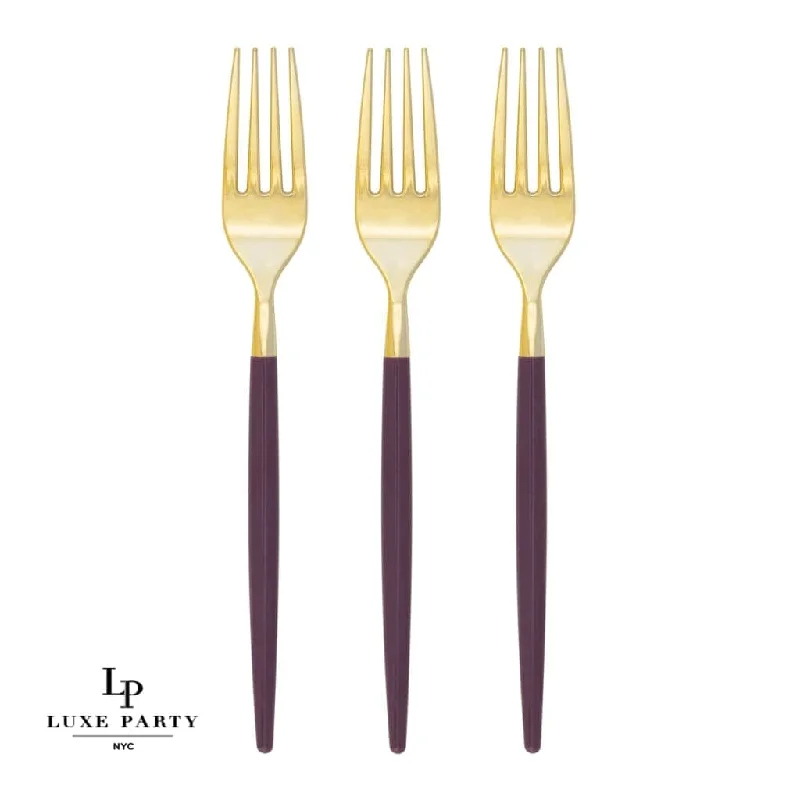 Chic Purple and Gold Plastic Forks | 32 Pieces