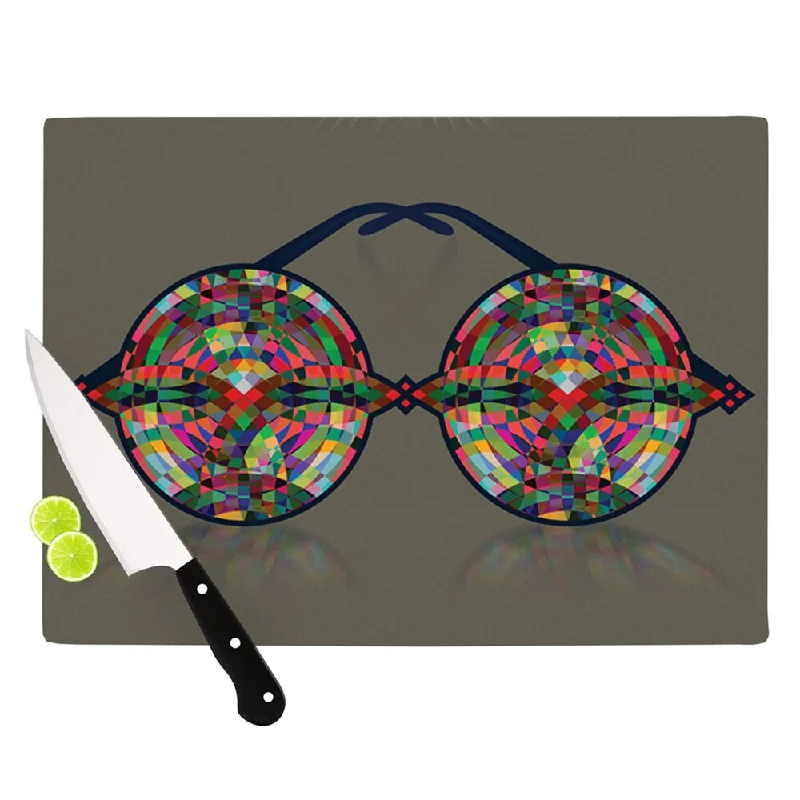 Kess InHouse Deepti Munshaw 'iMagine' Brown Rainbow Tempered Glass Cutting Board