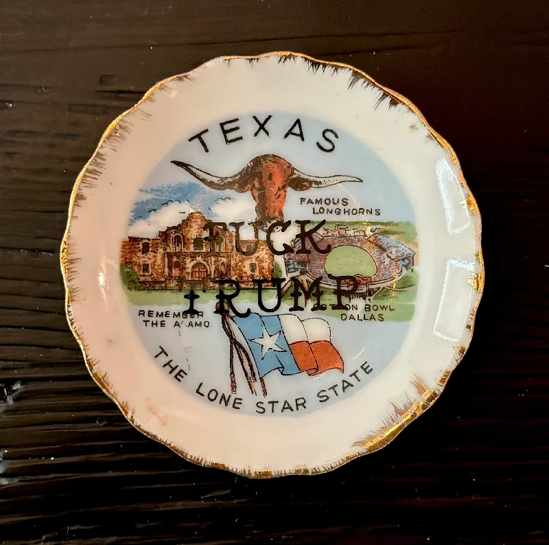 Fuck Trump | Vulgar vintage souvenir miniature Texas decorative plate