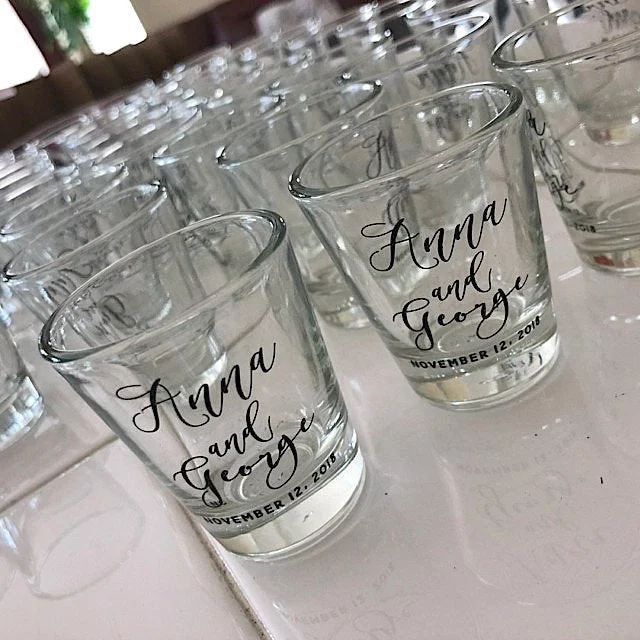 Whimsical Cursive Names | Wedding Shot Glass #1416