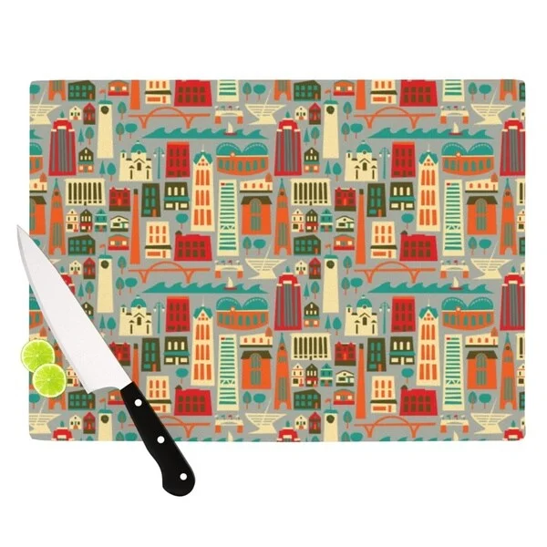 Kess InHouse Allison Beilke "My Fair Milwaukee" Red City Cutting Board