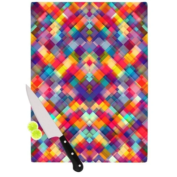 Kess InHouse Danny Ivan 'Squares Everywhere' Rainbow Shapes Cutting Board