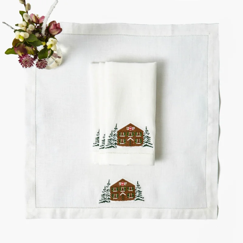 Alpine Chalet White Linen Napkins (Set of 4)