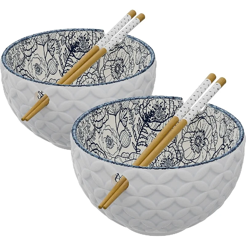 American Atelier Udon Ramen Bowl w/ Chopsticks Set of 2 - 6" D 21 oz.