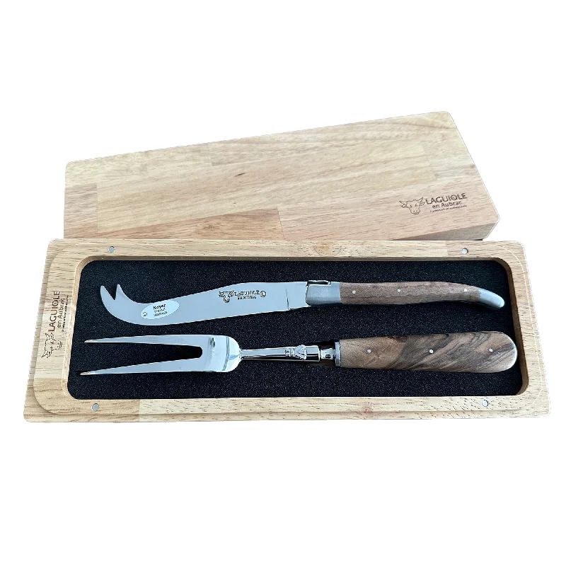 Laguiole en Aubrac Handcrafted 2-Piece Cheese Knife Set with Walnut Wood Handles