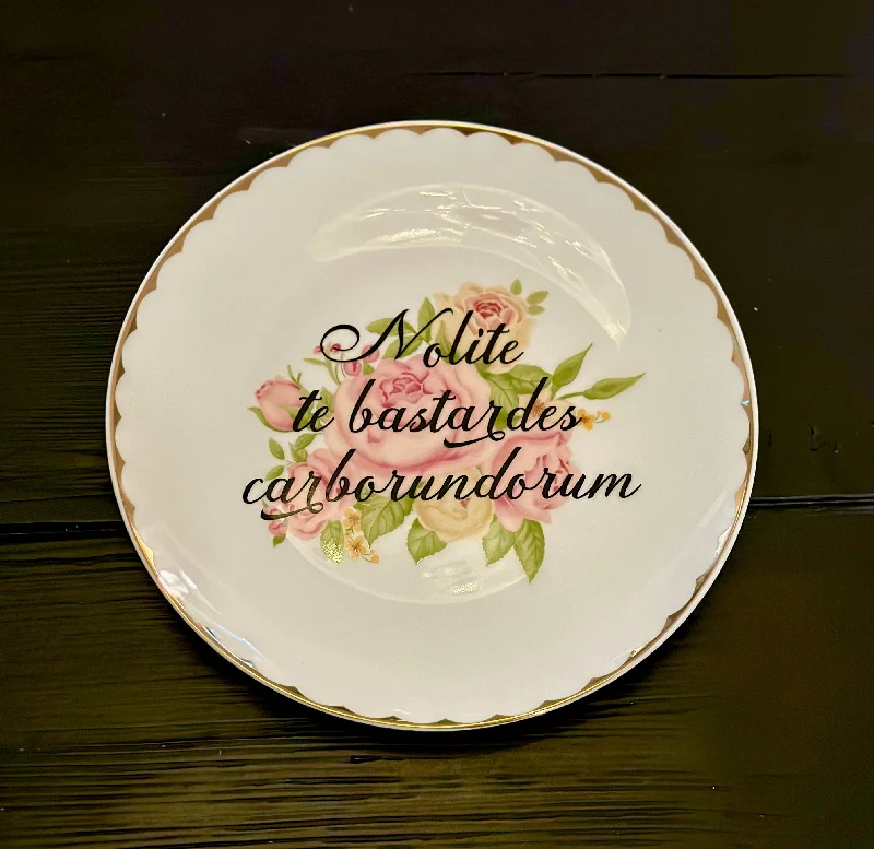 Nolite te bastardes carborundorum | vulgar vintage floral 9in dinner plate with wall hanger