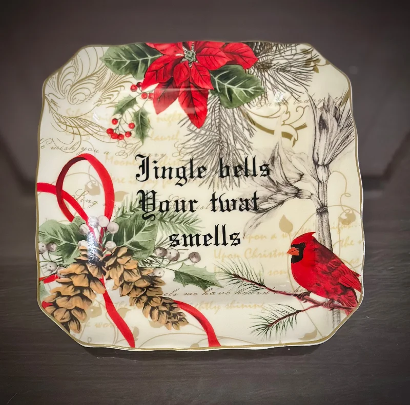 Jingle bells Your twat smells | vulgar vintage 10in decorative holiday plate