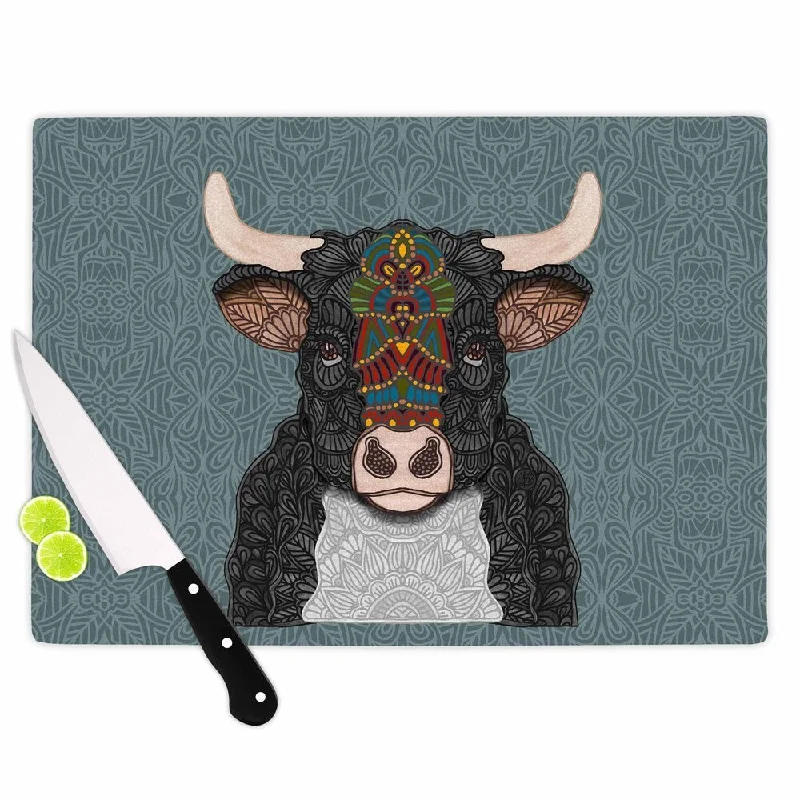 Kess InHouse Art Love Passion "Steve The Bull" Gray Brown Cutting Board