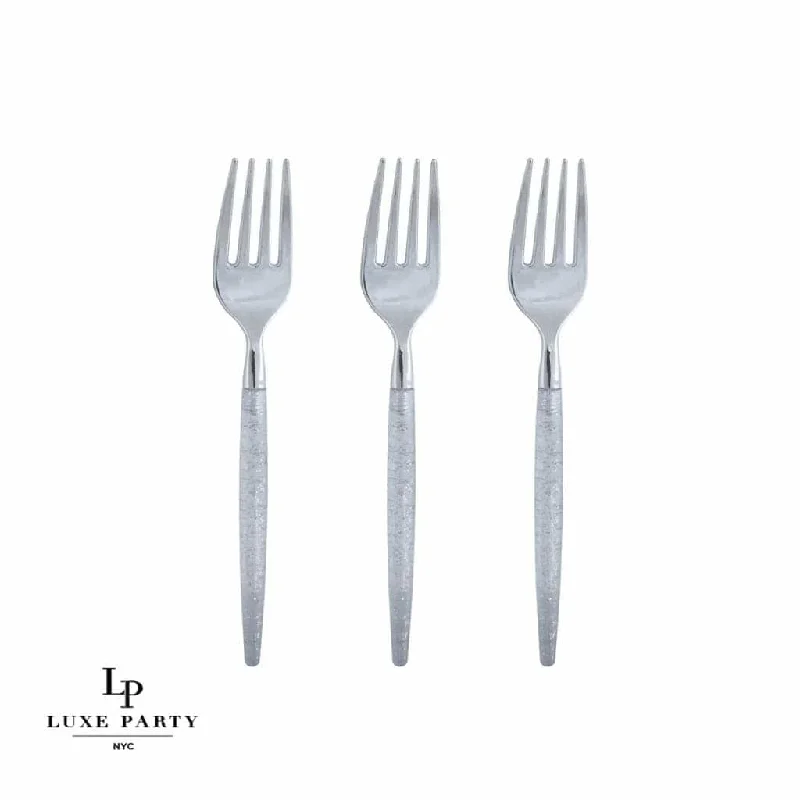 Silver Glitter Plastic Mini Forks | 20 Forks