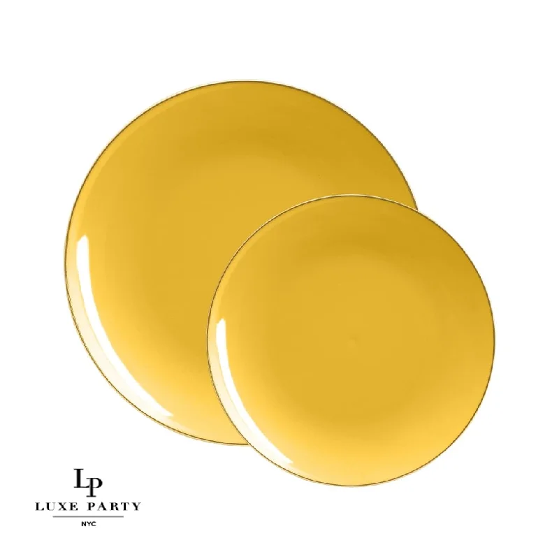 Yellow and Gold Round Plastic Plates | 10 Pack