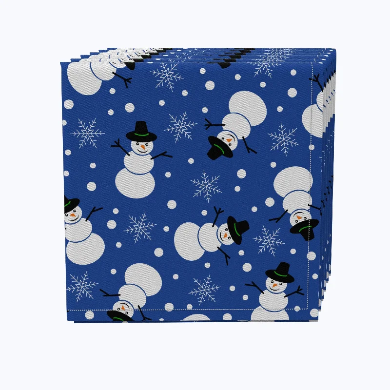 Snowmen on Blue Background Cotton Napkins