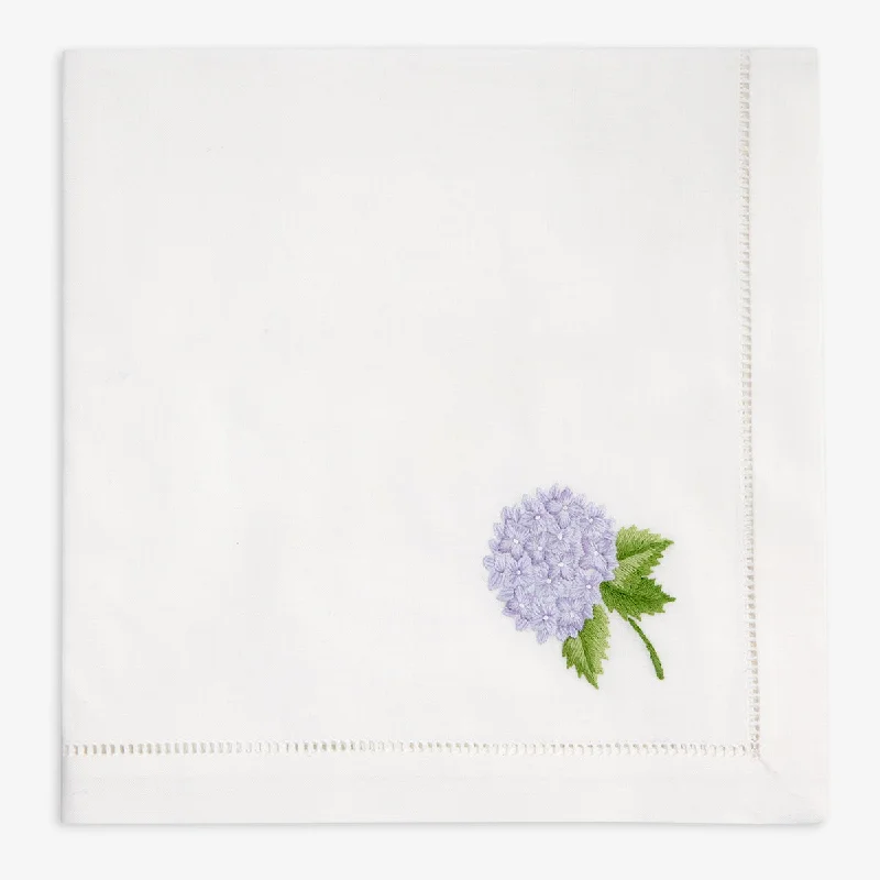 Hand Embroidered Hemstitched Napkin Hydrangea Two