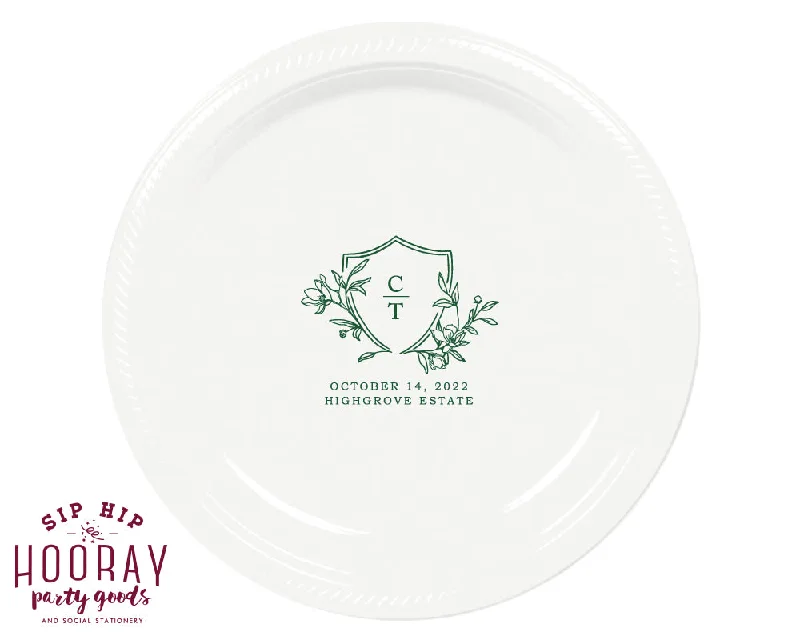 Simple Laurel Crest Initials Plates, #3006