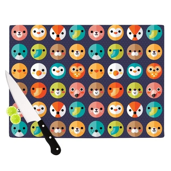 KESS InHouse Daisy Beatrice 'Smiley Faces Repeat' Animal Pattern Cutting Board